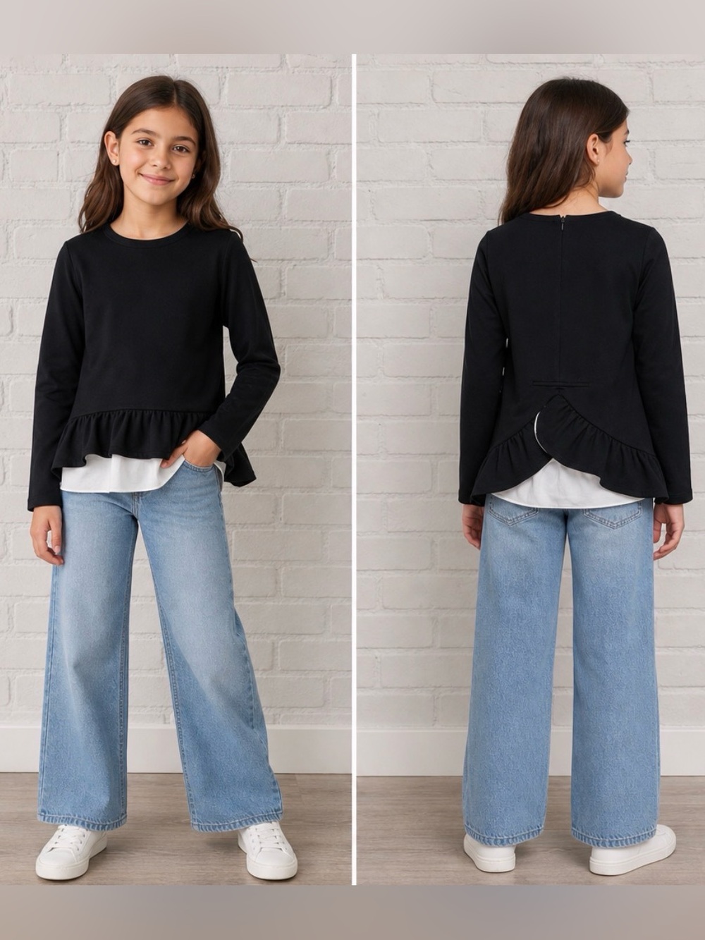 Marni Black Long-Sleeve Peplum Top for Kids